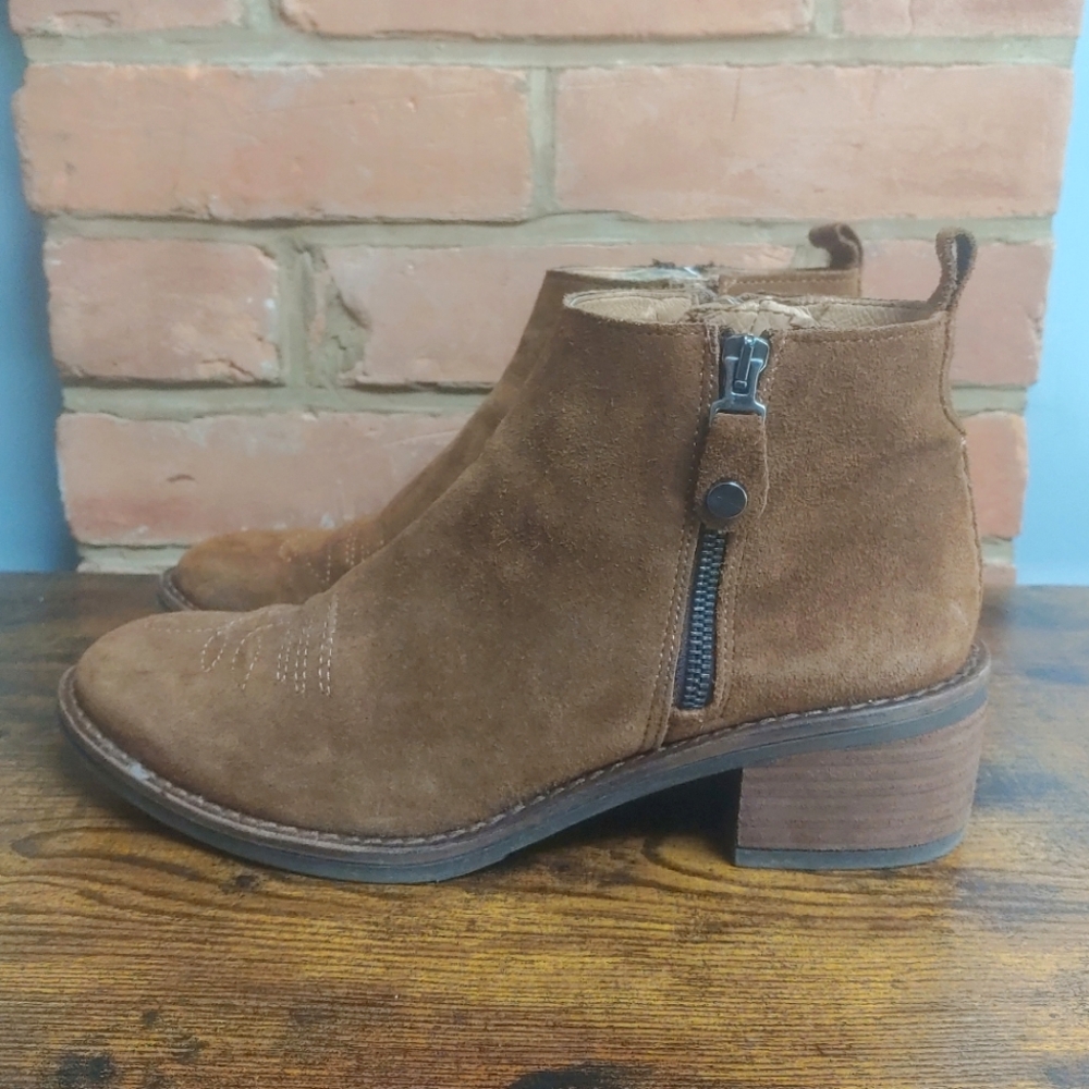 ALPE Ackie Dark Tan Suede Western Ankle Boots Size 40 EU (8.5 US) Made In Spain